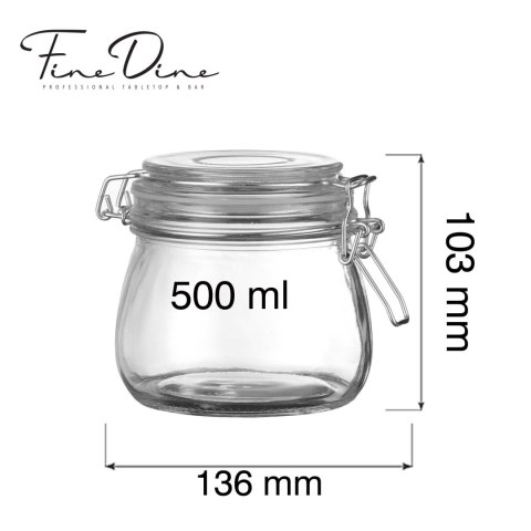szklany słoik wek z klipsem Fine Dine 500 ml 136x100x103 mm - wymiary