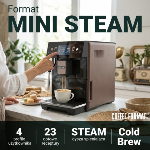 Coffee Format MINI STEAM BROWN z dyszą pary do mleka