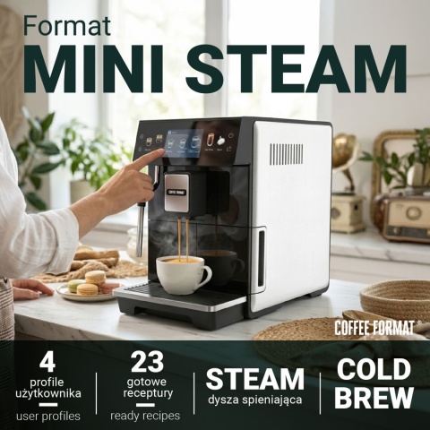 Kompaktowy ekspres automatyczny Coffee Format MINI STEAM WHITE Cold Brew