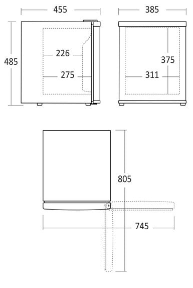 Lodówka minibar bez kompresora Resto Quality MB32 BGD Peltier wymiary