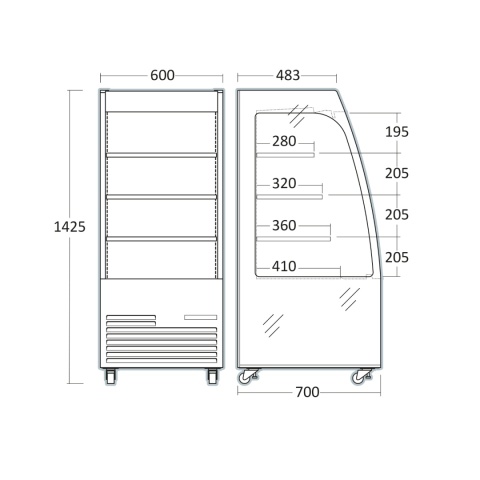 regał chłodniczy sklepowy do napojów OFC60B - wymiary