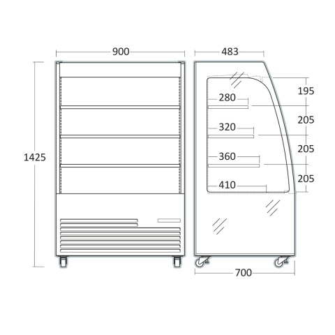 witryna chłodnicza open front OFC90B Resto Quality wymiary