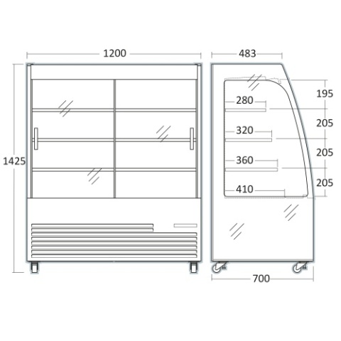 profesjonalny regał chłodniczy Resto Quality OFC120BG wymiary