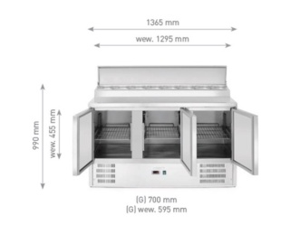 Stół chłodniczy sałatkowy 368L netto 219L nadstawka 8xGN 1/6 3-drzwiowy 2°C do +8°C Arktic 236239 - 1365x695x955 mm