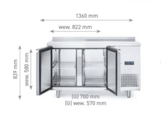 Stół mroźniczy 280L netto 215L Profi Line GN 1/1 2-drzwiowy agregat boczny -22°C do -18°C Arktic 232064 - 1360x700x839 mm