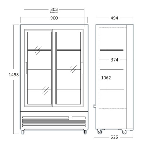 witryna chłodnicza z drzwiami przesuwnymi DC287SLBC - wymiary