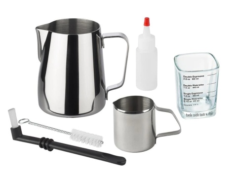 akcesoria baristy dzbanki miarka espresso szczotka zestaw BOB