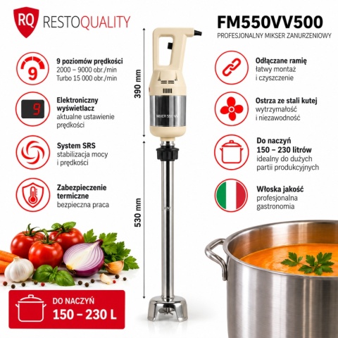 Mikser zanurzeniowy Resto Quality Premium FM550VV500 530 mm 550W cechy urządzenia