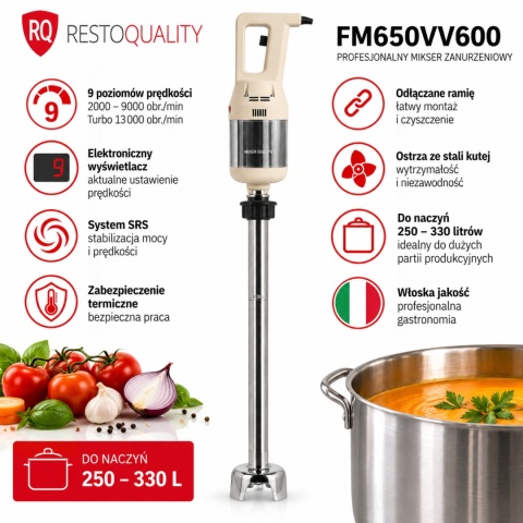 Mikser zanurzeniowy Resto Quality FM650VV600 650W funkcje i ramię 630 mm