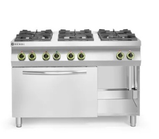 Kuchnia gazowa 6-palnikowa z piekarnikiem elektrycznym GN 1/1 - Hendi Kitchen Line, 28,5 kW, 1200x722x900 mm