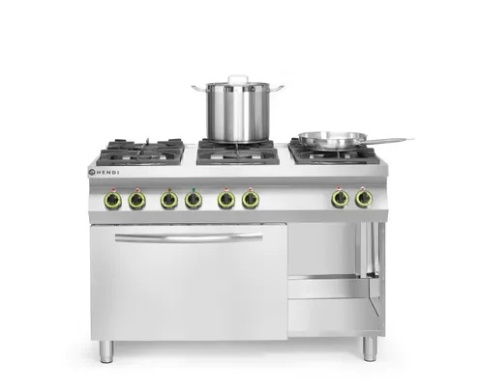 Kuchnia gazowa 6-palnikowa z piekarnikiem elektrycznym GN 1/1 - Hendi Kitchen Line, 28,5 kW, 1200x722x900 mm