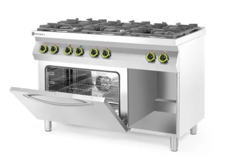 Kuchnia gazowa 6-palnikowa z piekarnikiem elektrycznym GN 1/1 - Hendi Kitchen Line, 28,5 kW, 1200x722x900 mm