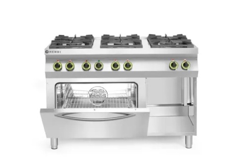 Kuchnia gazowa 6-palnikowa z piekarnikiem elektrycznym GN 1/1 - Hendi Kitchen Line, 28,5 kW, 1200x722x900 mm