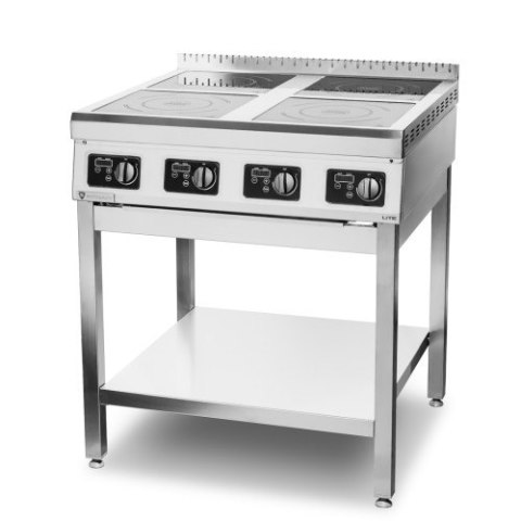 Kuchnia indukcyjna z rantem 4-palnikowa 12 kW 400V spawana na otwartej podstawie Resto Quality RQIND7.4SP