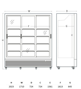 Szafa chłodnicza przeszklona Resto Quality DC1500BSLD 1131/1428 l czarna drzwi przesuwne
