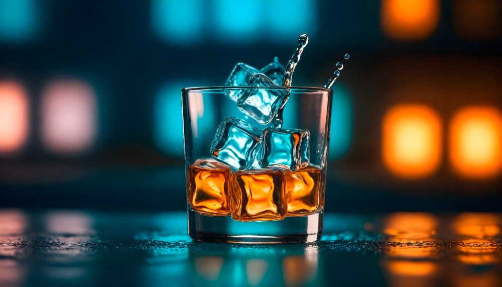 Kostki lodu gastronomiczne w przezroczystej szklance z drinkiem