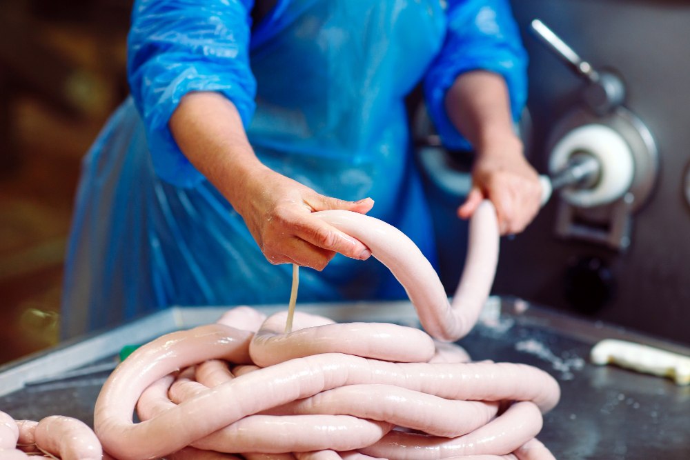 Rzemieślnicza produkcja kiełbas przy użyciu nadziewarki