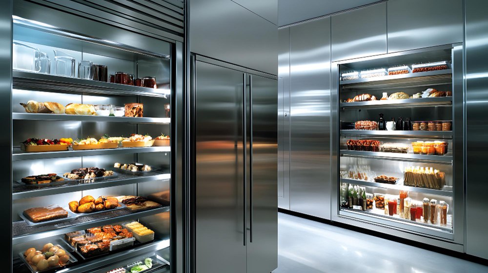 Szafa mroźnicza gastronomiczna z pełnymi drzwiami i półkami