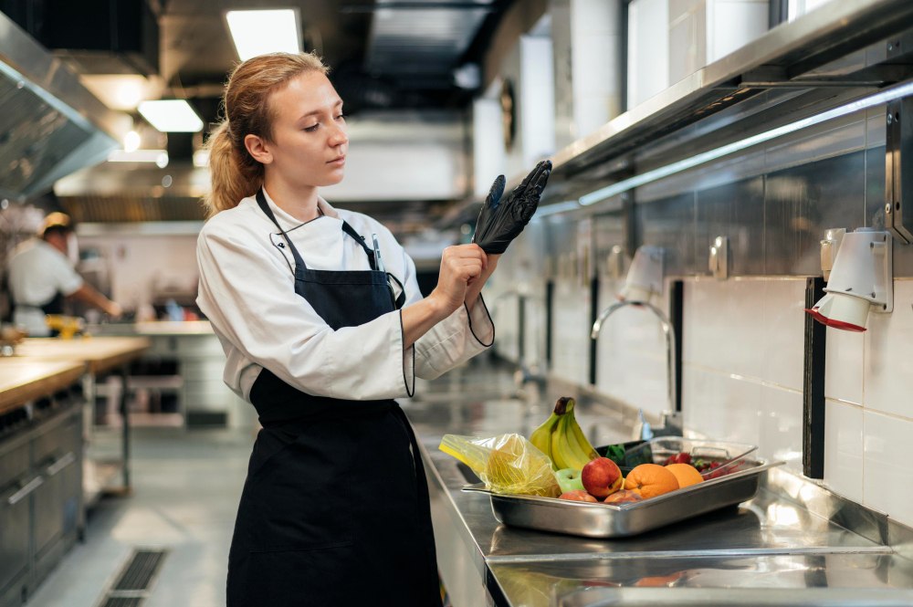 Przykładowa linia stołów chłodniczych w profesjonalnej kuchni restauracyjnej