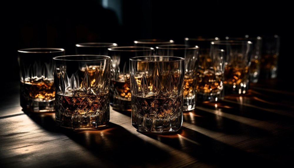 Szklanki do whisky w nowoczesnej aranżacji barowej