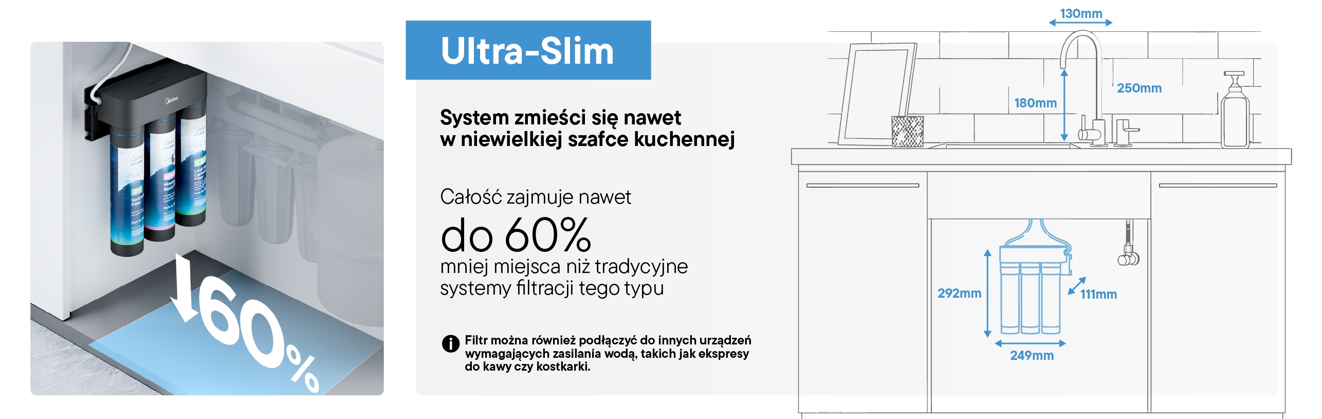 Filtr do wody z pojedynczym srebrnym kranikiem Midea 1232718484