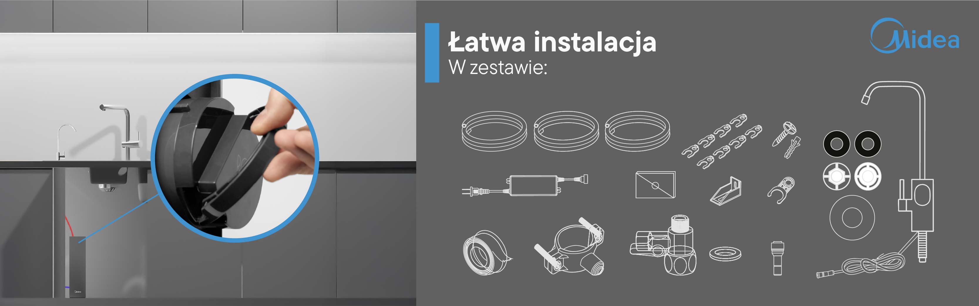 Łatwa samodzielna instalacja filtra odwróconej osmozy Midea