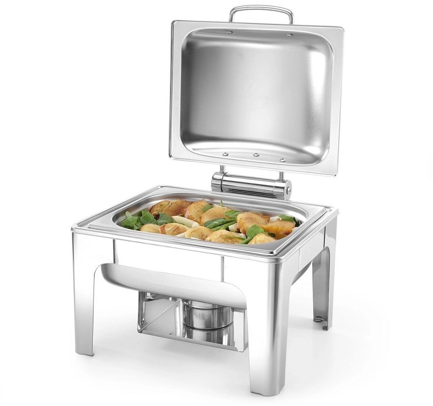 Podgrzewacz gastronomiczny na pastę satynowany na stole bufetowym