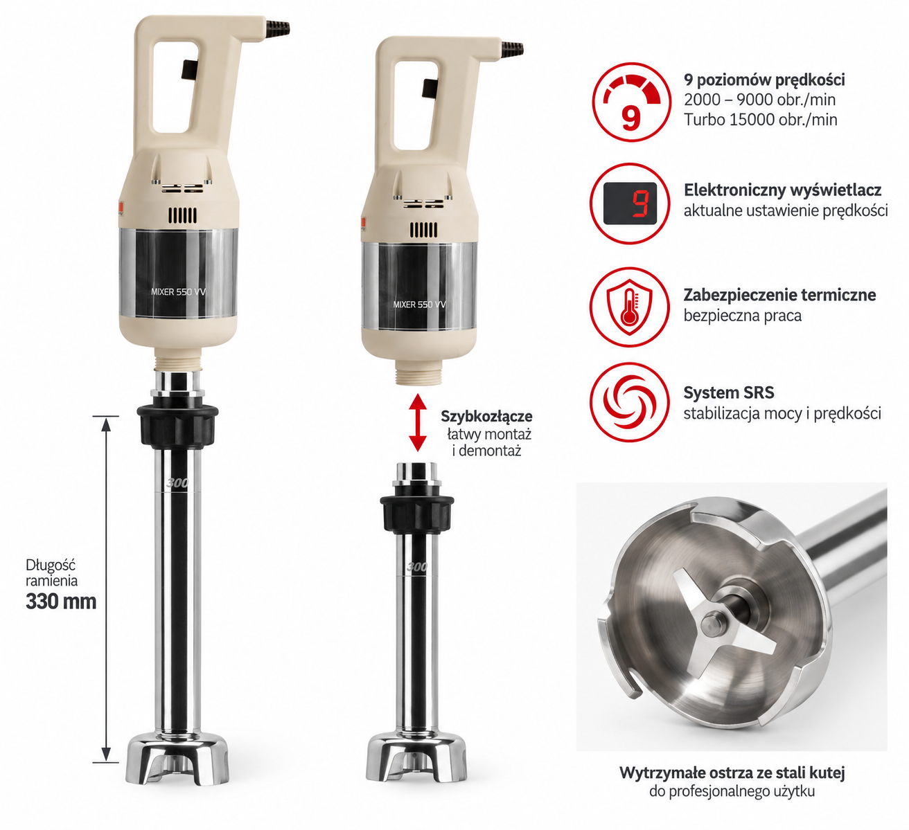 Blender ręczny mikser zanurzeniowy Resto Quality Premium FM550VV300 z ramieniem 330 mm