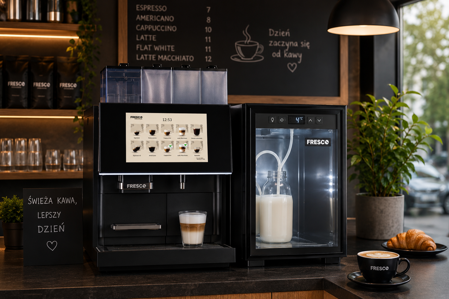Ekspres automatyczny Fresco z lod&oacute;wką do mleka w restauracji i kawiarni