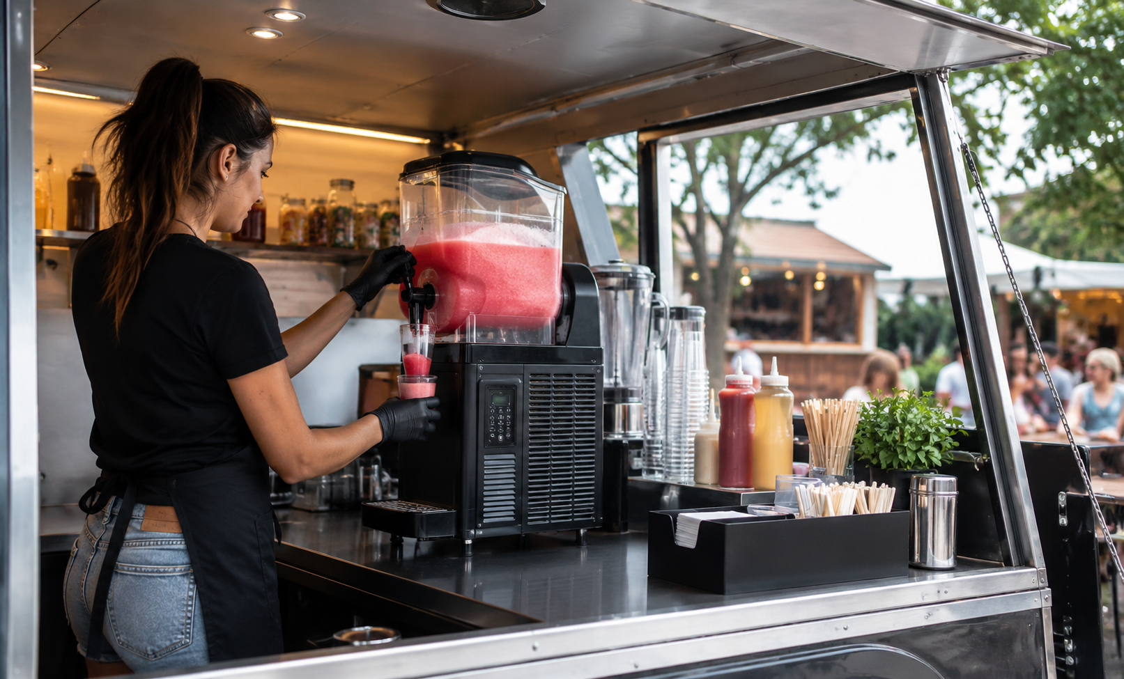 granitor 1 zbiornikowy w food trucku przygotowanie napoju slush w mobilnej gastronomii