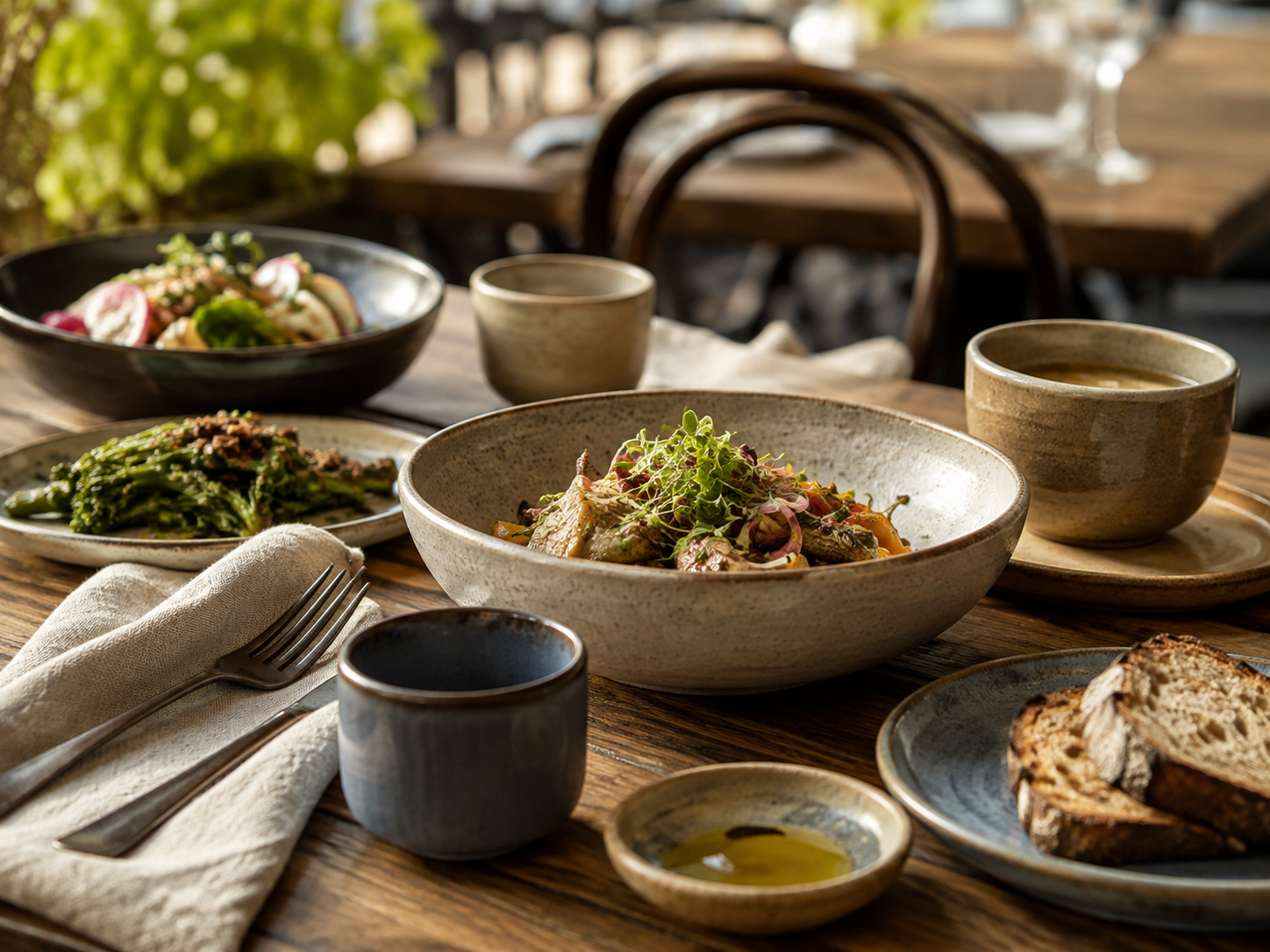 Naczynia z kamionki w gastronomii – talerze, miski i kubki w naturalnym serwisie