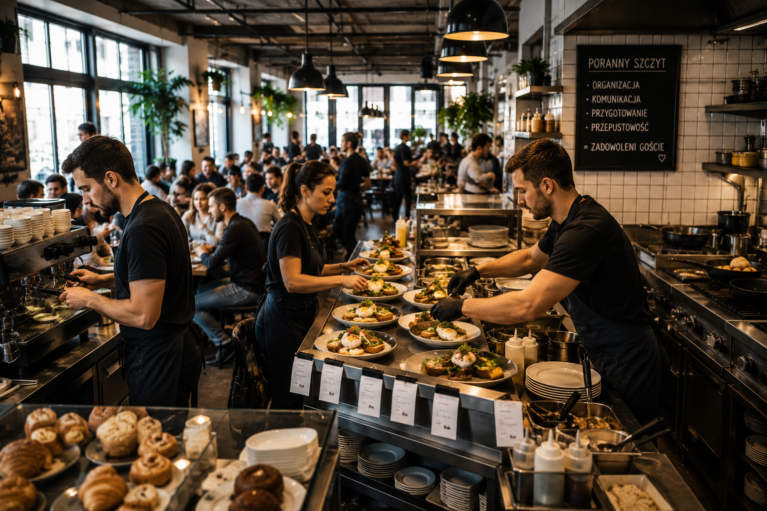 Poranny szczyt w restauracji śniadaniowej i brunchowni